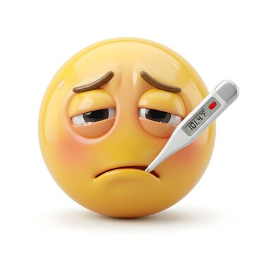 Sick emoji face with thermometer showing fever. Expressing illness and discomfort.