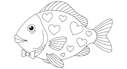 Fish Illustration With Hearts Black And White Line Art aquatic © MDRASEL