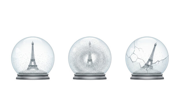 Three Eiffel Tower Snow Globes in Different States