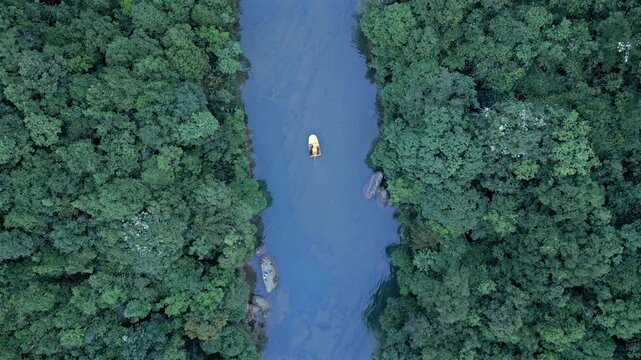 Aerial View of Boat on Krang Suri River, West Jaintia Hills, Meghalaya, India