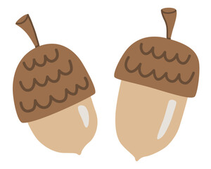 Acorn vector illustration featuring two hand-drawn oak nuts. This minimalist childish doodle design is perfect for cozy autumn packaging, modern fall textiles, fabric, and modern stylish stationery. © Olena Yevsikova