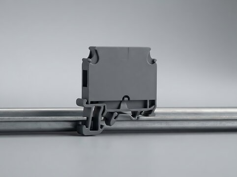 Industrial Gray Plastic Terminal Block Connector on DIN Metal Rail
