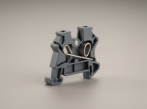 Gray plastic terminal block with metal spring and screw connection