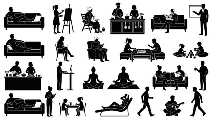 Obraz premium Architectural People Silhouette Collection with Indoor Lifestyle Activity CAD Vectors