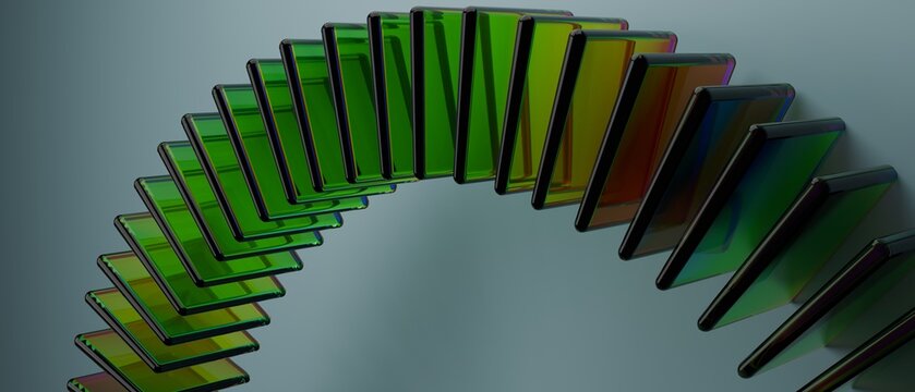 Premium abstract 3D multi color gradient glass arch tunnel on dark slate gray studio background wallpaper