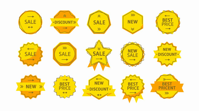 Sale Discount New Product Labels & Badges - Yellow & Orange Promotion Set