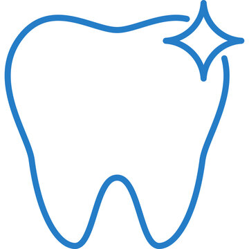 Clean shiny tooth with sparkle line icon representing dental care, whitening and oral hygiene.