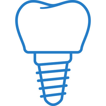 Dental implant with crown and screw line icon symbolizing tooth restoration and prosthetic dentistry.