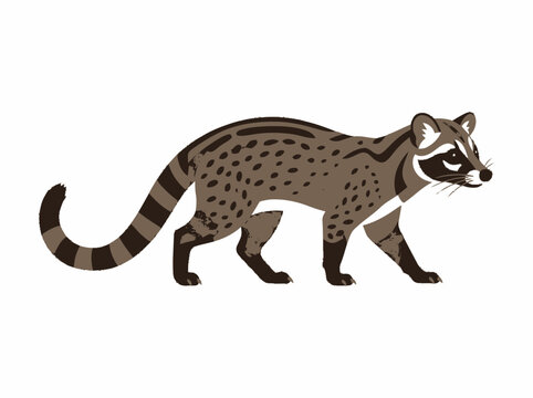Civet Cat Vector Illustration: Spotted Mammal with Ringed Tail