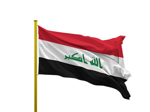 Iraq flag waving on a golden pole isolated on Transparent Background