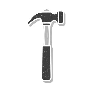 Isolated claw hammer tool with textured handle and cast shadow, graphic element for construction