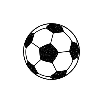 Isolated classic soccer ball outline with black and white pentagons and hexagons, simple sport equipment icon