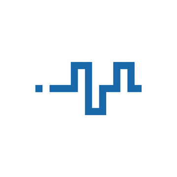 Isolated digital signal pulse line graph, abstract blue waveform on a clean white background