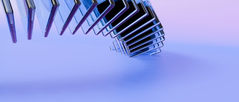 Abstract Transparent Glass Spiral with Purple Gradient Background Modern Luxury 3D Geometric Banner Design