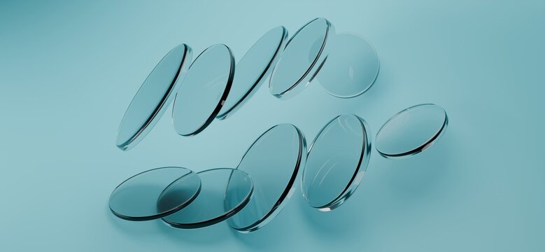 Minimal Transparent Glass Oval Shapes on Soft Blue Background Modern Luxury Abstract 3D Illustration Design