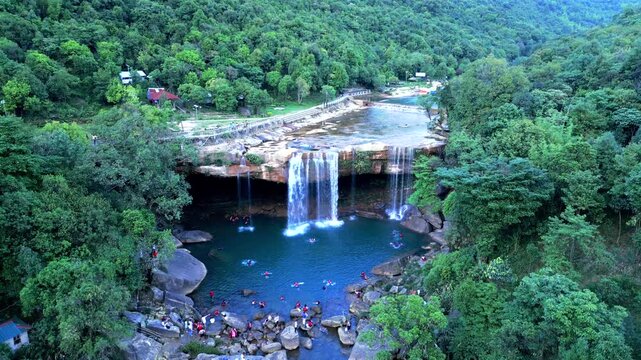 Aerial View of Krang Suri Waterfall, West Jaintia Hills, Meghalaya, India