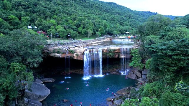 Aerial View of Krang Suri Waterfall, West Jaintia Hills, Meghalaya, India