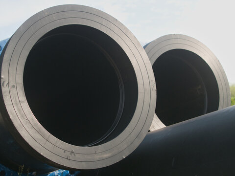 High-density polyethylene (HDPE) or steel pipes are used for high-pressure water supply these blue, flanged and bolted pipes are installed both above and below ground.