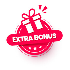 Round Red Button With Text Extra Bonus And Gift Icon © Black White Mouse