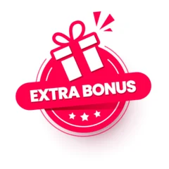 Round Red Button With Text Extra Bonus And Gift Icon © Black White Mouse