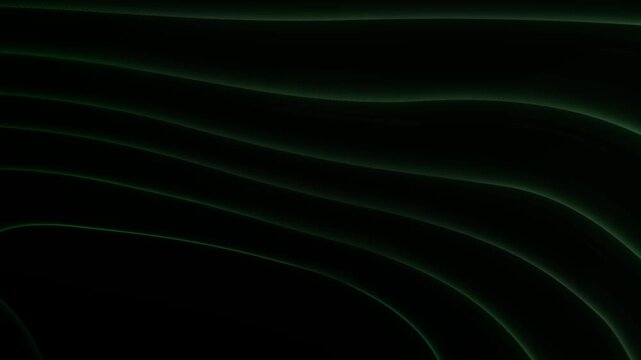 Glowing green wavy lines dance gracefully on a dark screen. These green wavy lines represent futuristic frequency signals. Use this green wavy lines loop for projects.