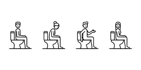 Fototapeta premium Toilets with People Sitting and Using Smartphones in a Bathroom Setting Featuring Toilet, Person, Smartphone with Illustration