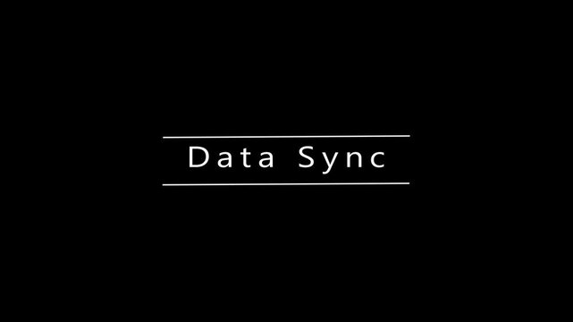 White sans-serif text stating Data Sync is centered on a black background and underlined by two thin horizontal lines, representing the process of transferring and aligning information between