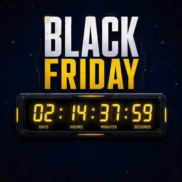 Black friday countdown timer digital clock showing days hours minutes seconds.