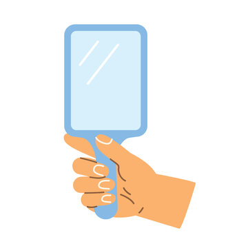 hand holding mirror, beauty, personal care and grooming concept- vector illustration