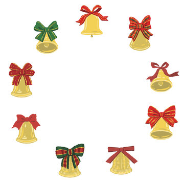 Ribbon bell wreath round frame illustration transparent background