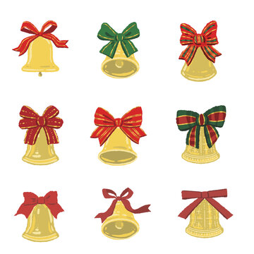Ribbon bell assorted illustration set transparent background