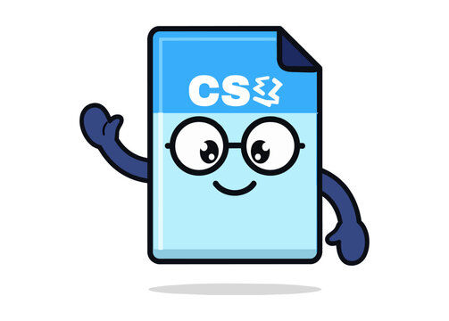 Friendly blue computer science file character wearing glasses