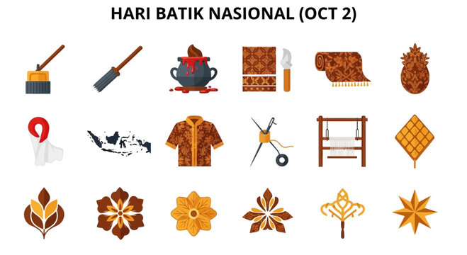 Hari Batik Nasional Traditional Indonesian Icons.