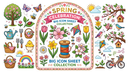 Fototapeta premium spring celebration colorful icon set