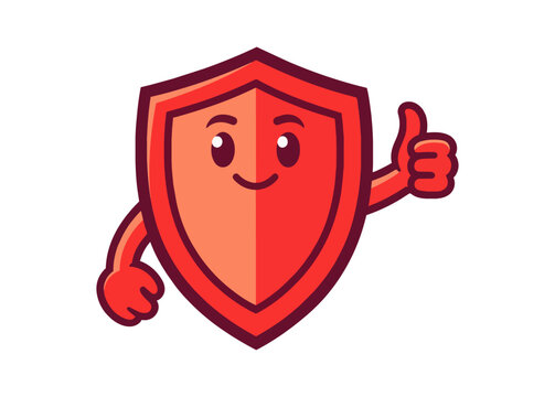 Cute red shield mascot giving a thumbs up for security