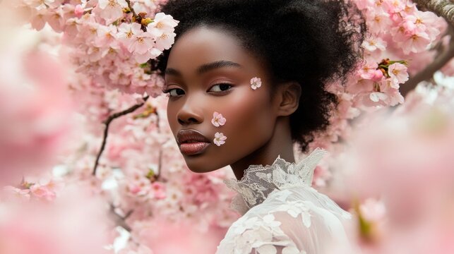 Woman in cherry blossoms