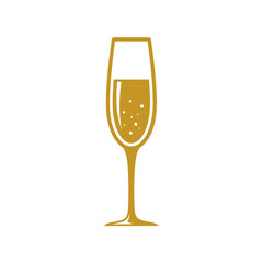 Outline of a champagne flute with sparkling golden bubbles, festive celebration drink, anniversary or wedding toast icon © gacor