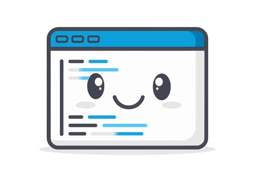 Kawaii web browser icon with happy face and abstract code lines