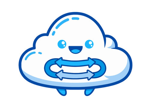 Cute cloud character for data synchronization and cloud storage
