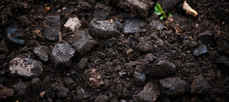 Rich Brown Organic Soil Texture Pattern with Small Stones for Garden Fertilizer and Potting Texture.