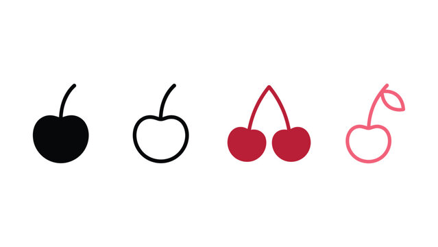 Four different cherry icons in various colors and styles side by side