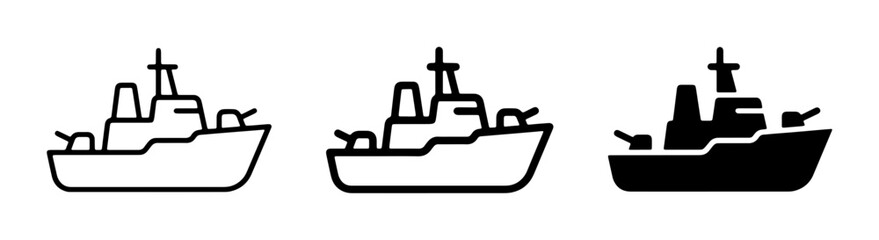 Warship Icons, Navy Ship Vector Graphics, Military Vessel Illustrations, Naval Fleet Symbols, Set of Maritime Combat Craft ©  Pixel iconsBox