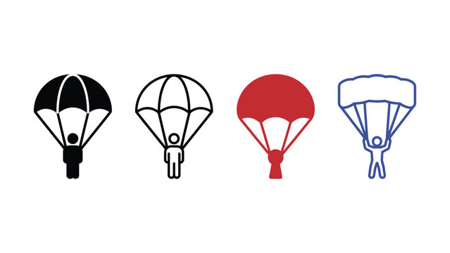 Four different parachute icons in various colors and styles for design use