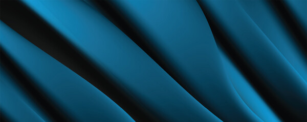 Obraz premium Abstract dark blue elegant wavy background. Luxury silk fabric fold texture or dynamic smooth metallic curtain panel for premium tech banner, corporate cover, or minimalist backdrop.