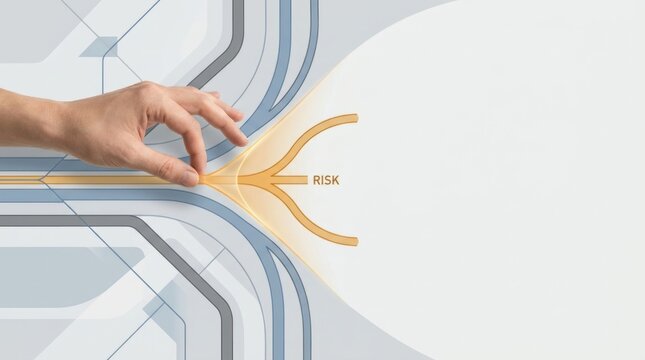 Human hand isolating an amber risk branch in enterprise governance and risk control illustration with clean copy space