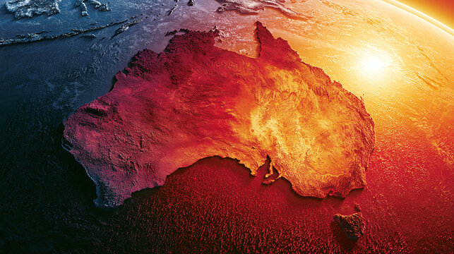 Australia Map on Earth with Hot and Cold Colors Symbolizing Climate Change