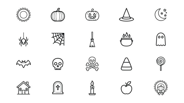 Halloween icons set including pumpkins, ghost, spider web and more