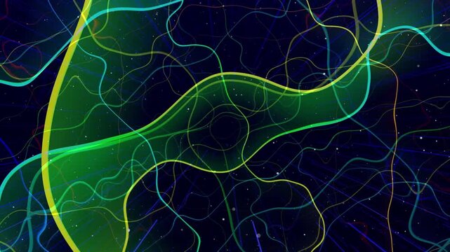 Abstract Colorful Glowing Neon Wavy Lines on Dark Space Background