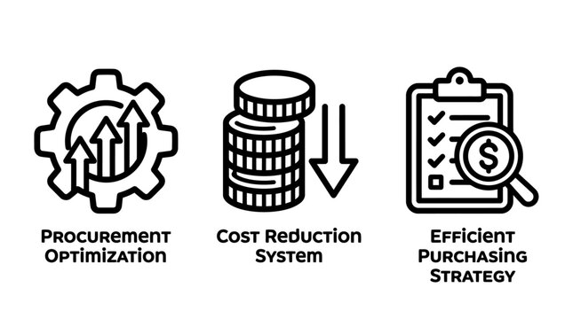 Procurement optimization cost reduction efficient purchasing strategy icons with supply chain operations management financial planning business process cost savings purchasing department