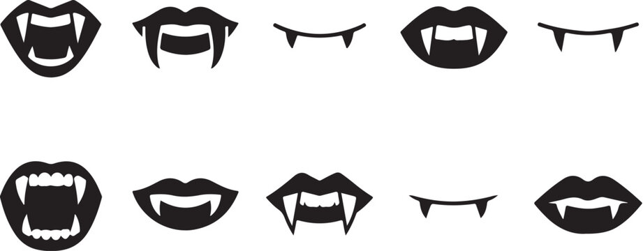 Set of vampire mouths with fangs